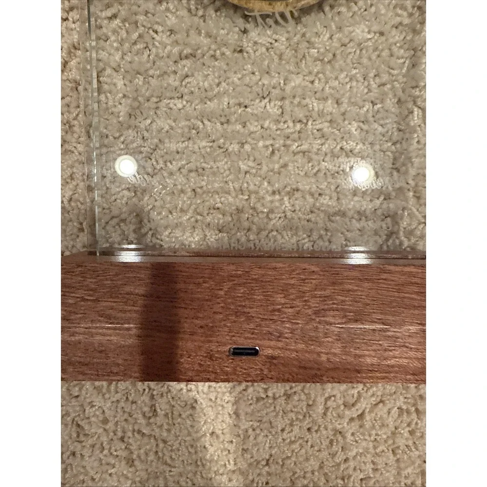 NIB Glass Retirement Clock with Wooden‎ Light Base - Happy Retirement Plaque